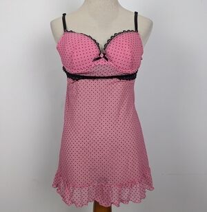 Flora’s Follies Pink/Black Ruched Underwire Moulded Cups Chemise Size Medium